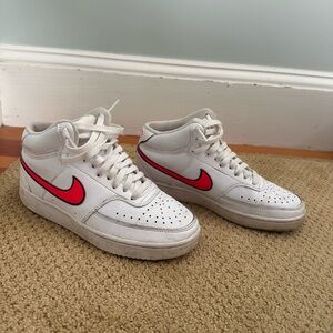 Nike Women Shoes 7 Court Vision Mid Leather CD5436-102 White Red Retro